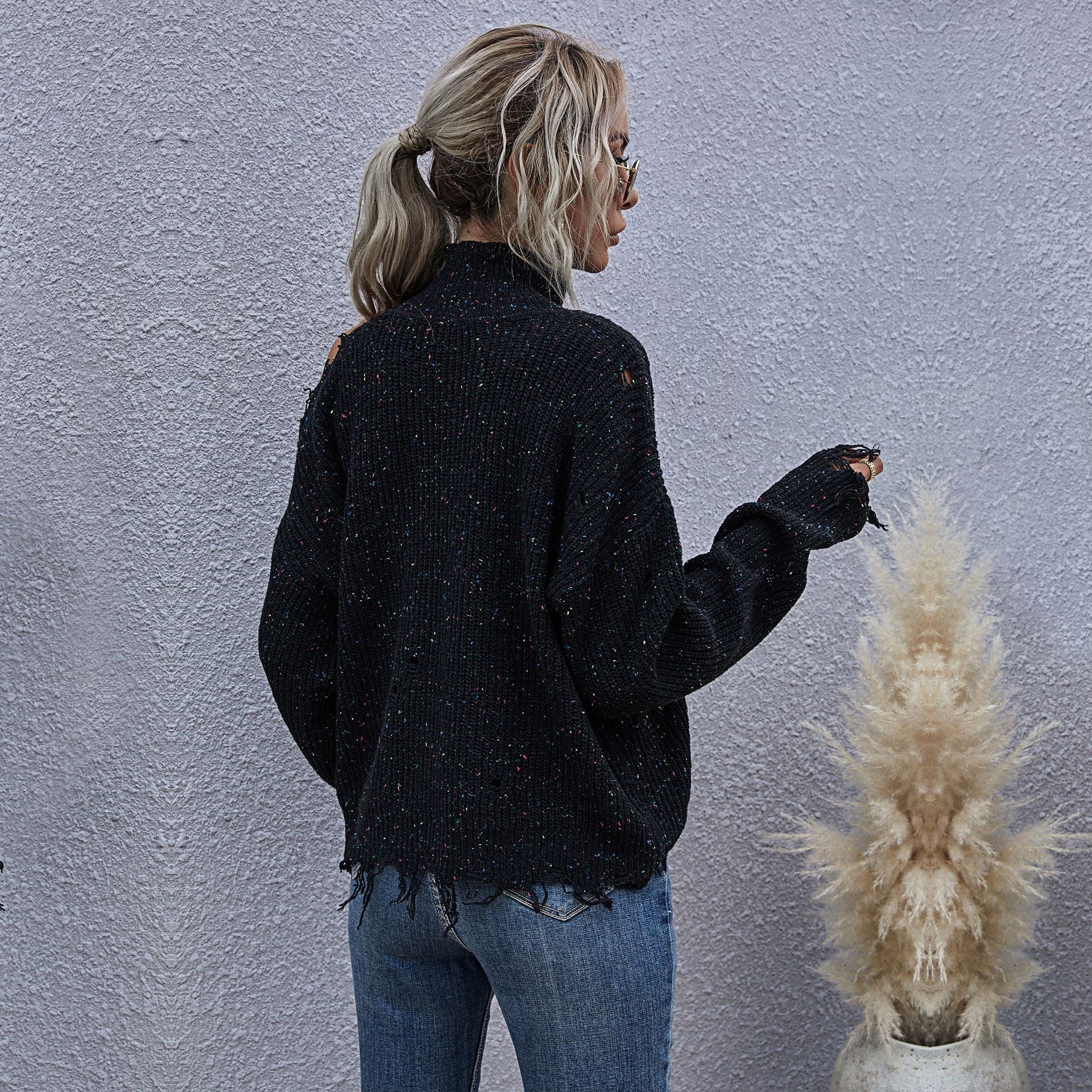 Damen Oversized Strickpullover mit Schulterfreies Design WW