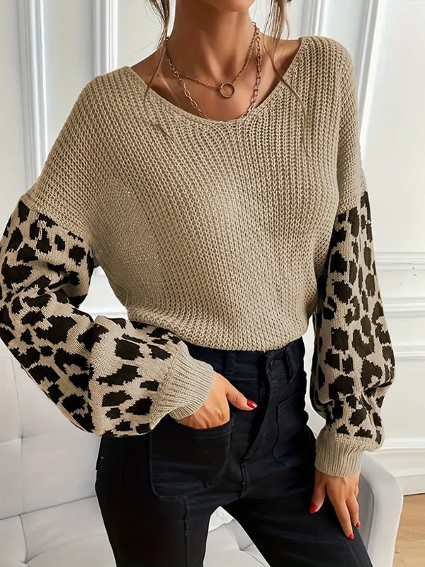 Damen modischer Pullover mit lässiger Weave-Optik und tierischem Muster WW