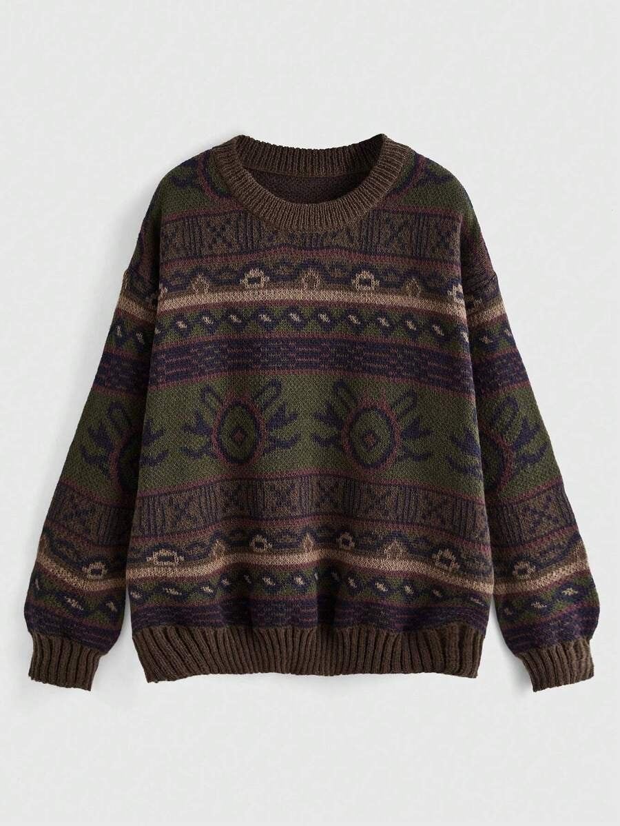 Damen lässiger Pullover mit vielfältigem Ethnomuster WW