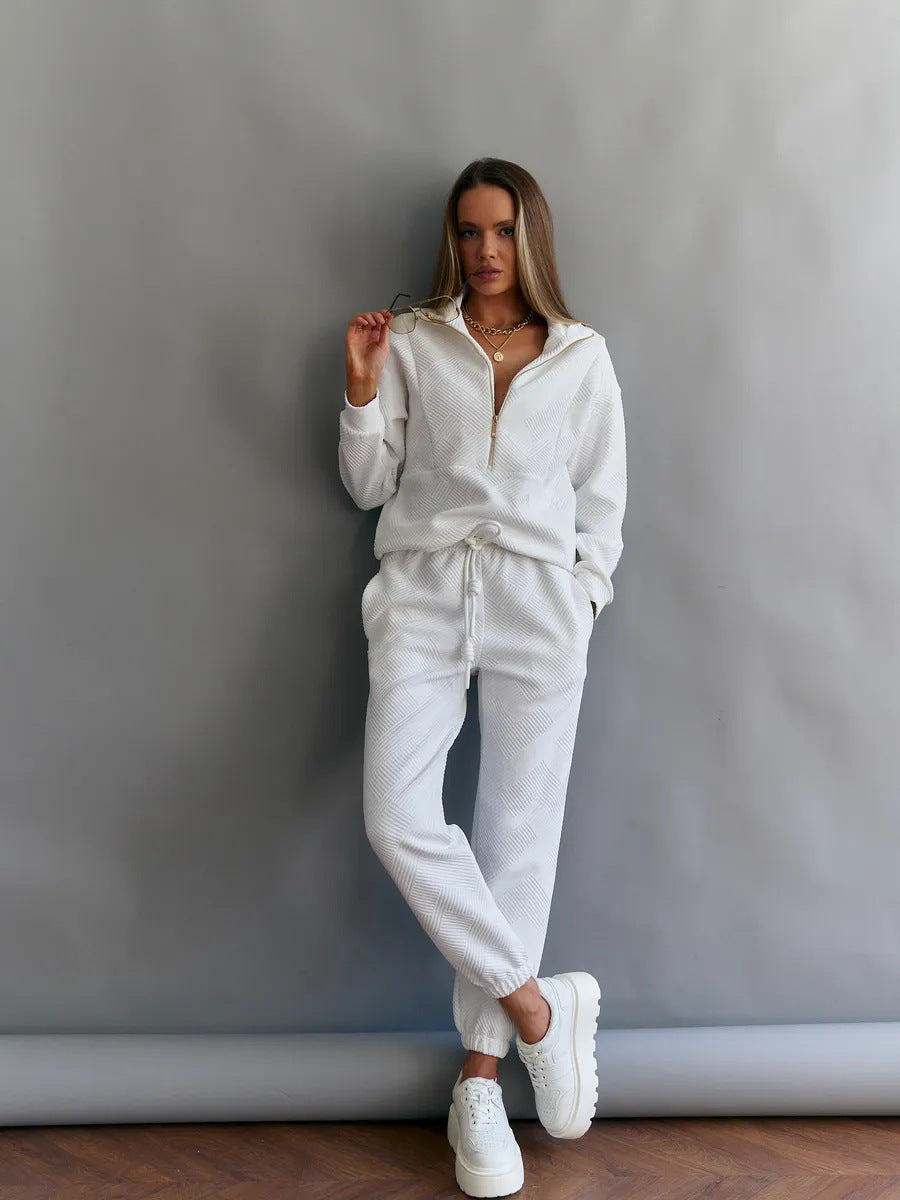 Damen sportliches Loungewear-Set mit modernem Reißverschluss und gestreiftem Design WW