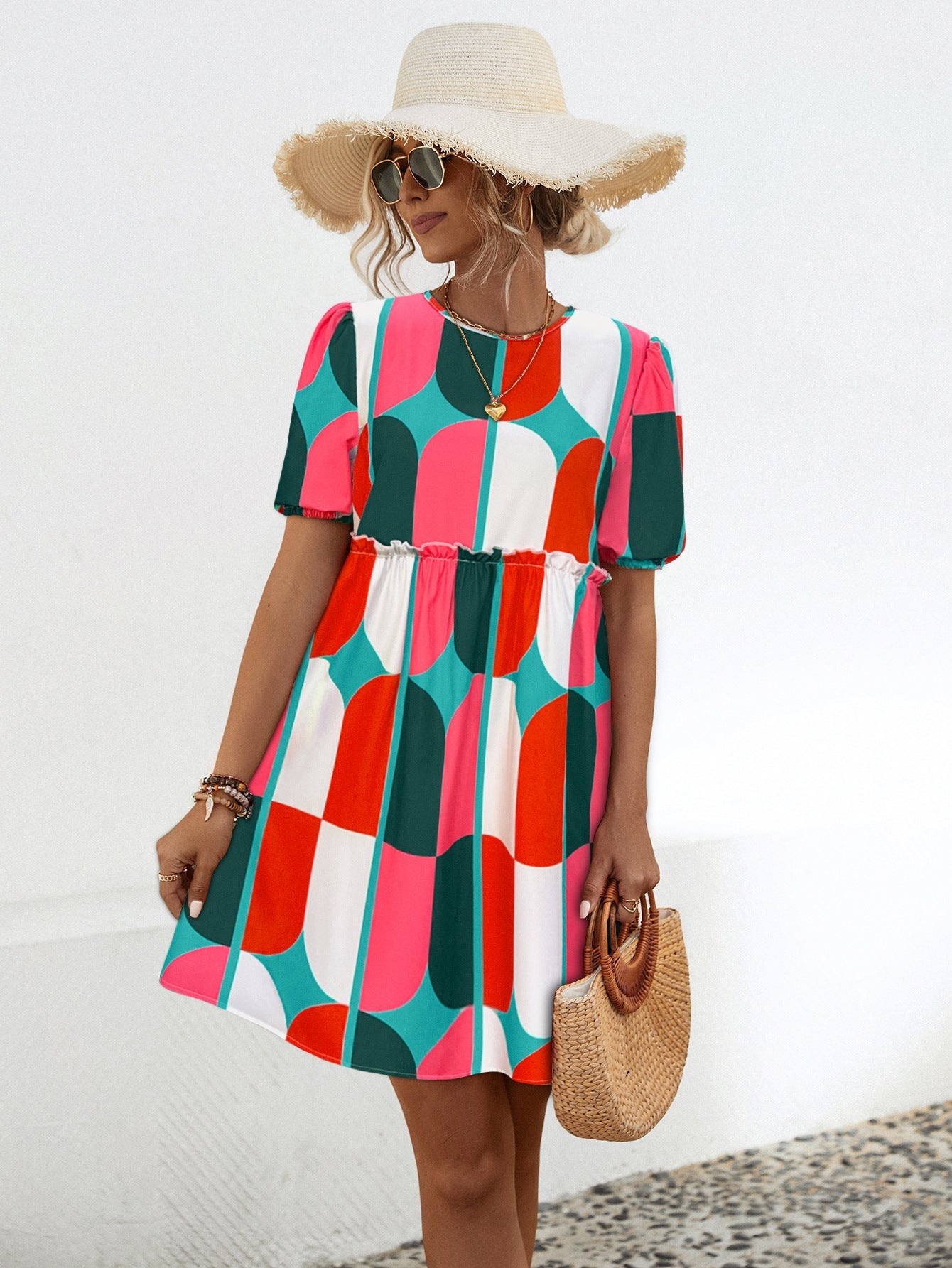 Damen Sommerliches Kleid mit lebhaftem geometrischem Muster WW
