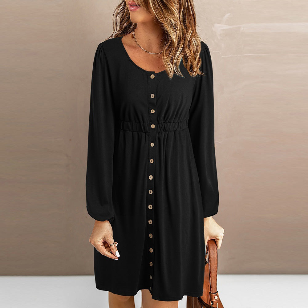 Damen Knopfleisten-Kleid mit elastischem Bund WW
