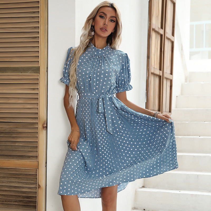 Damen Midi-Kleid mit feinen Rüschendetails und Bindegürtel WW