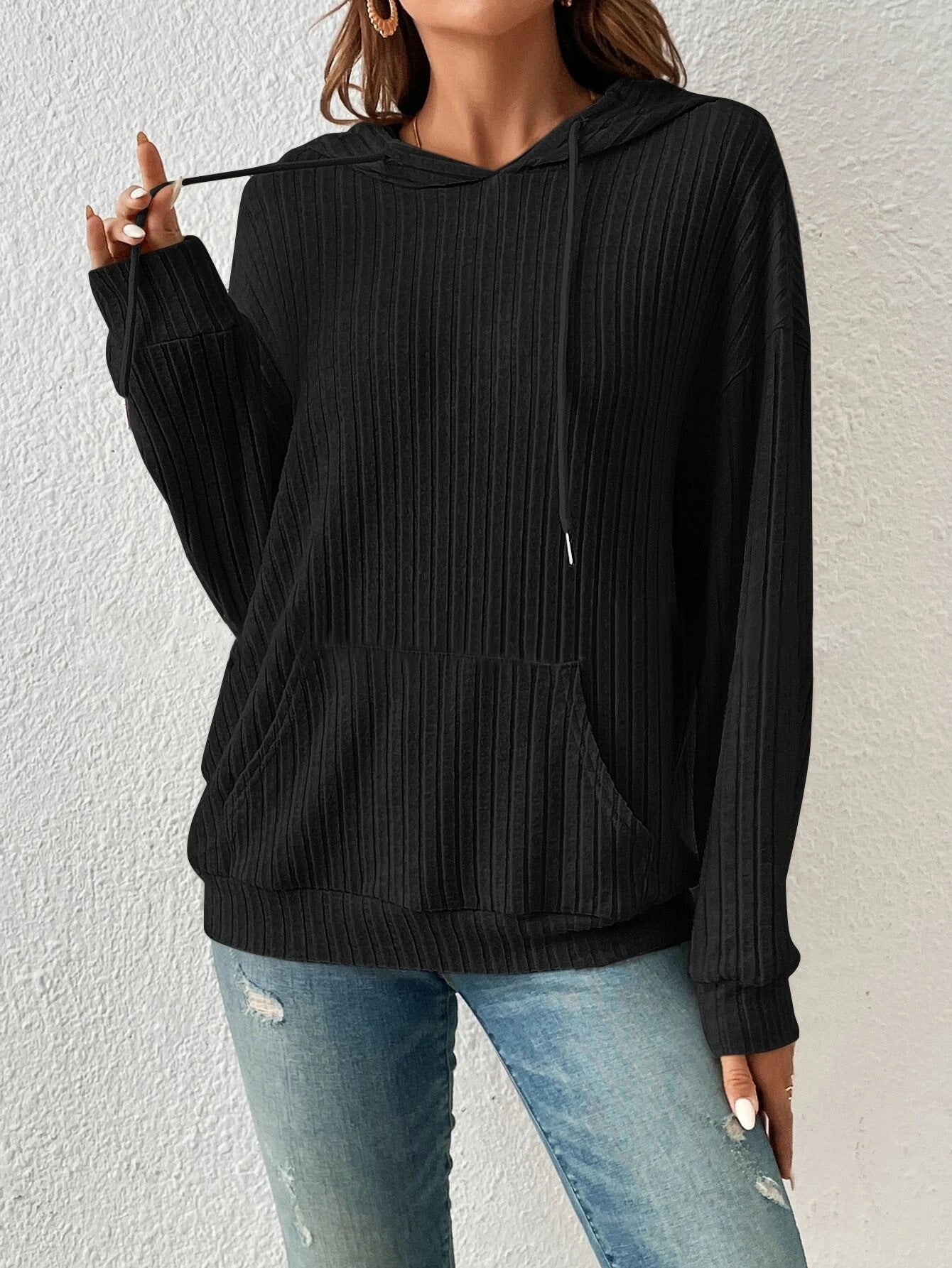 Damen Gemütlicher Ripp-Hoodie Sweatshirt WW
