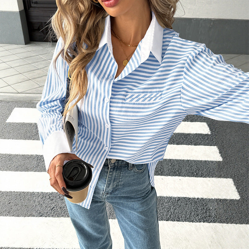 Damen Sportliche Bluse mit Streifen und Taschen WW