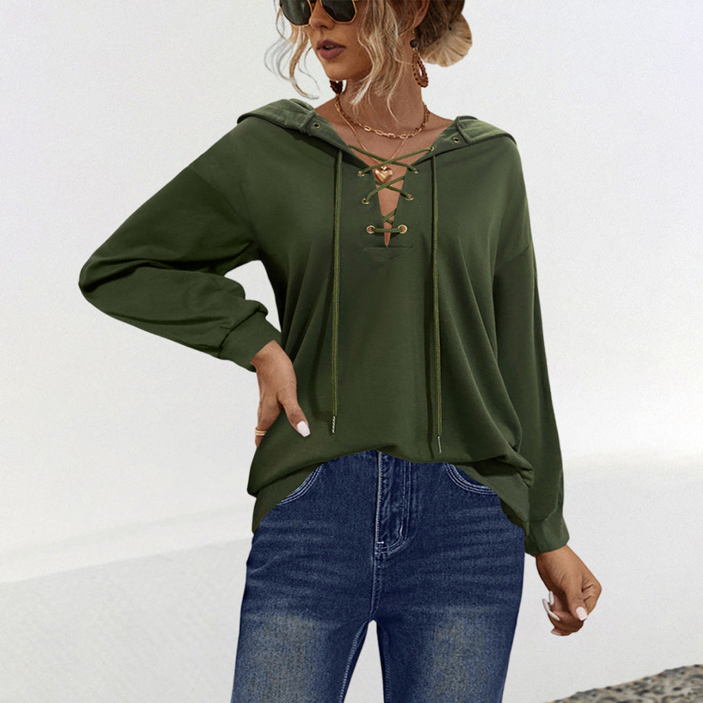 Damen Hoodie mit Lace-Up-Detail und Kapuze WW