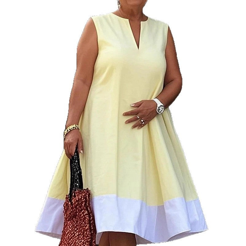 Damen A-Linien Kleid mit leichtem V-Ausschnitt und weit schwingendem Saum WW