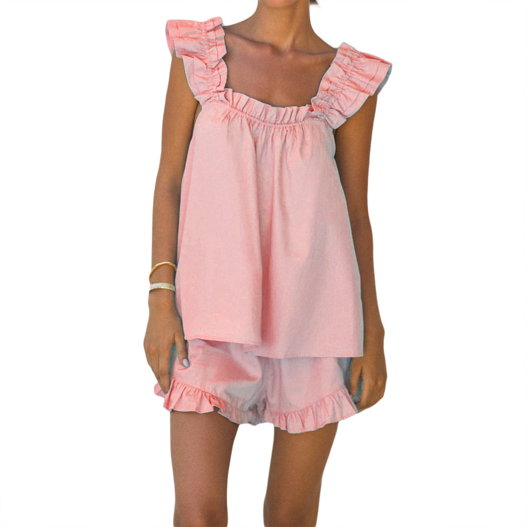 Damen luftiges Top mit Rüschendetails und lässigen Shorts WW