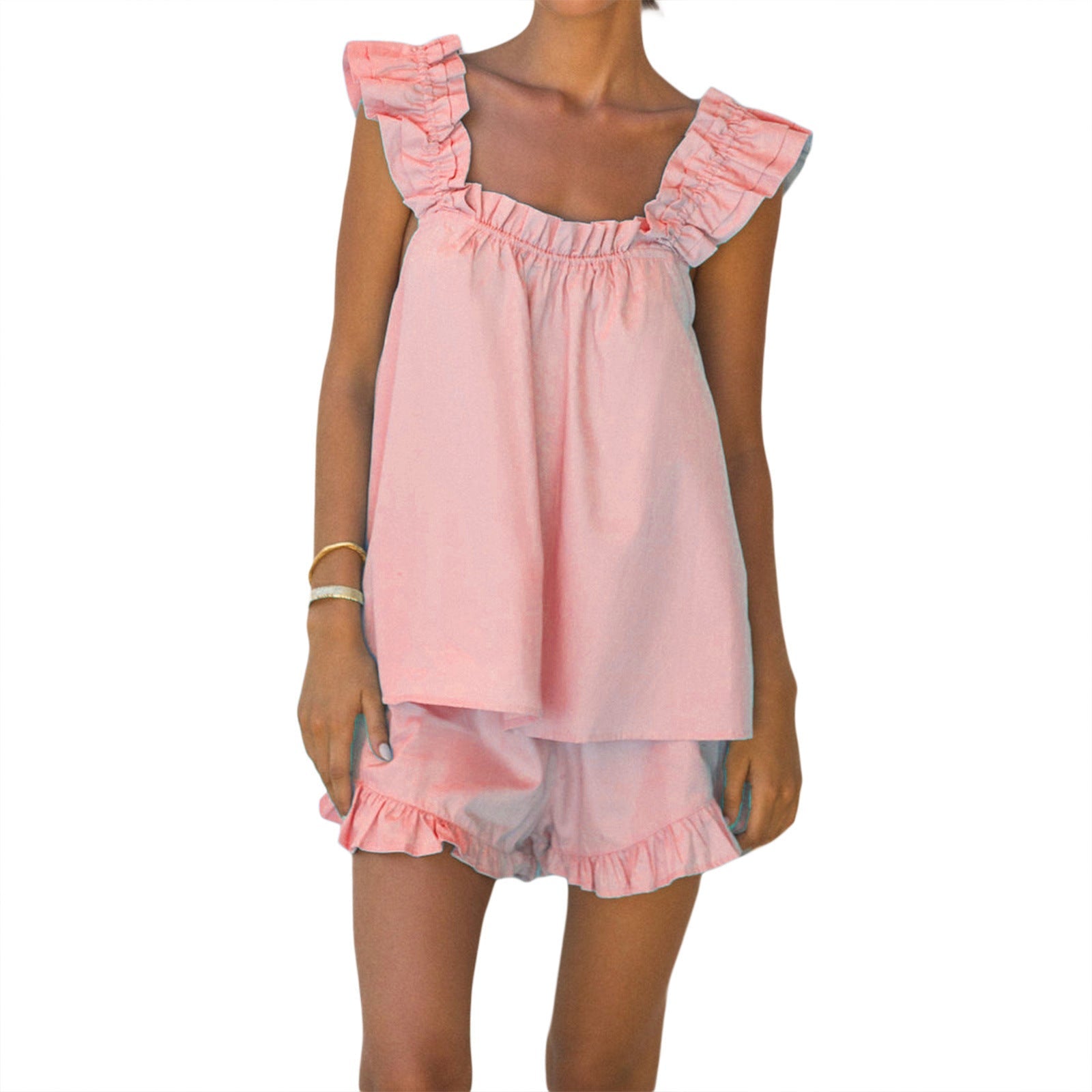 Damen luftiges Top mit Rüschendetails und lässigen Shorts WW