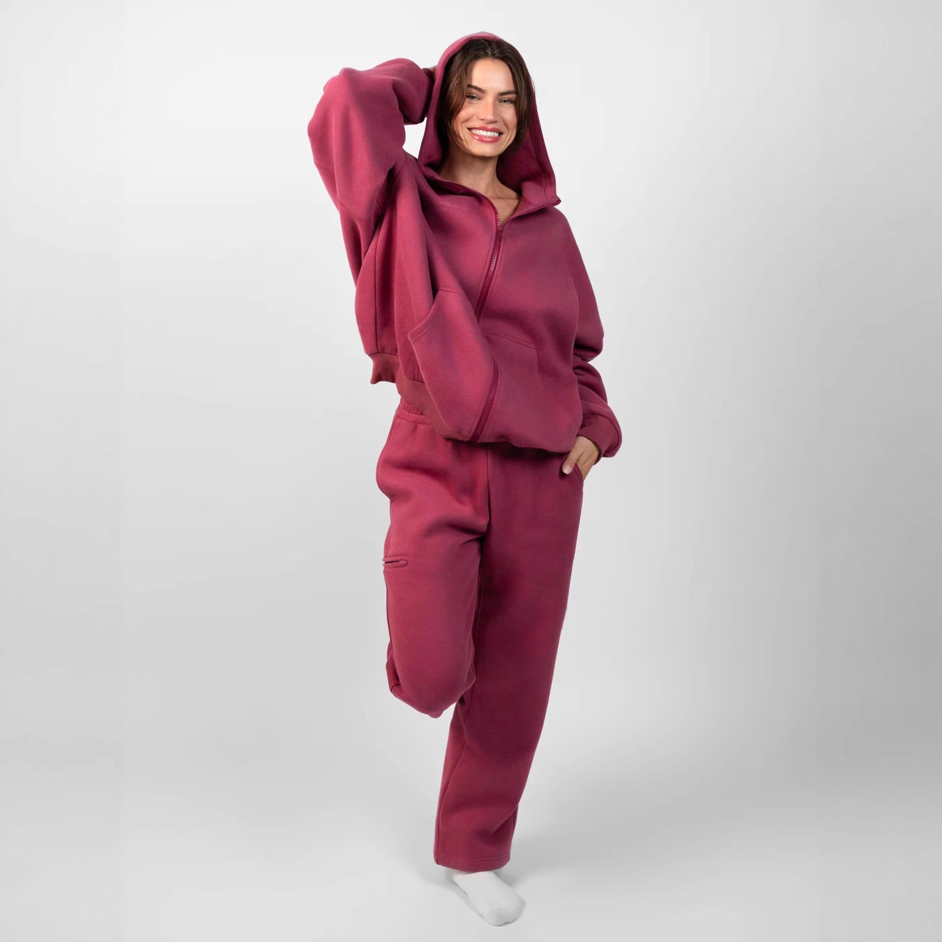 Damen sportliches Kapuzenset mit hohem Kragen und bequemen Taschen WW
