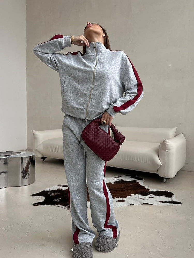 Damen sportlich eleganter Fleece Jogginganzug mit trendigem Schnitt WW