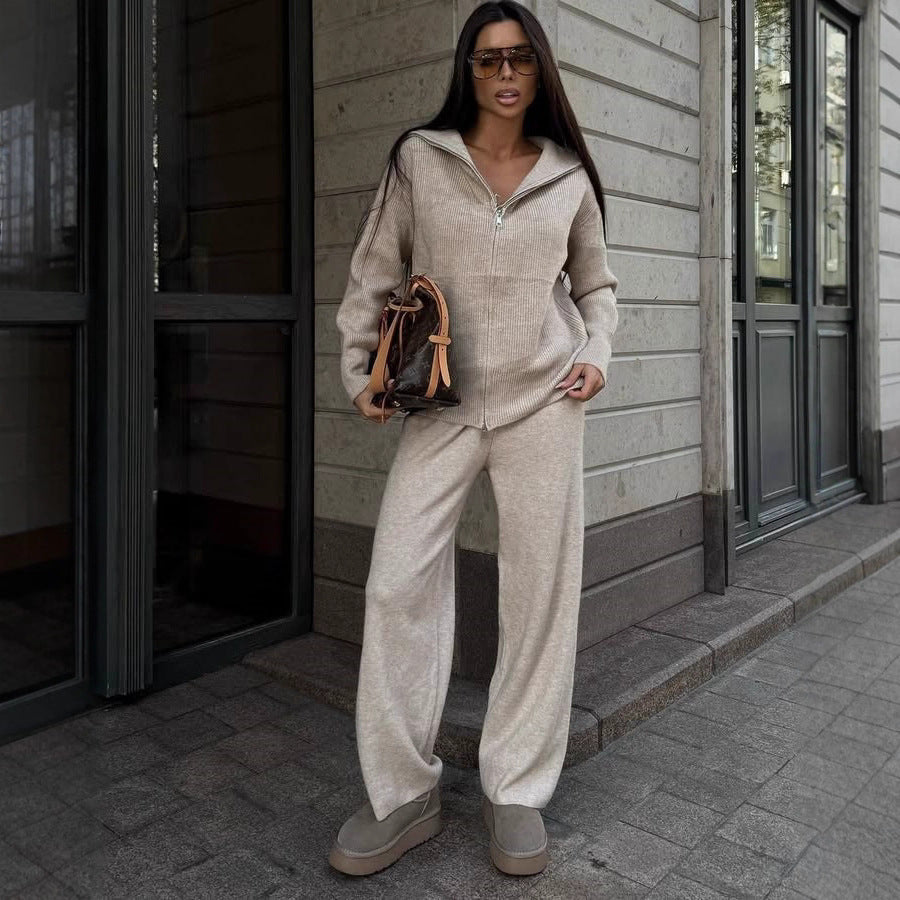 Damen kuscheliger Zip-Pullover mit weitem Kragen und Rippstruktur WW