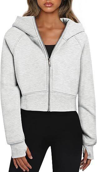 Damen cropped Kapuzenpullover mit Reißverschluss und elastischem Bund WW