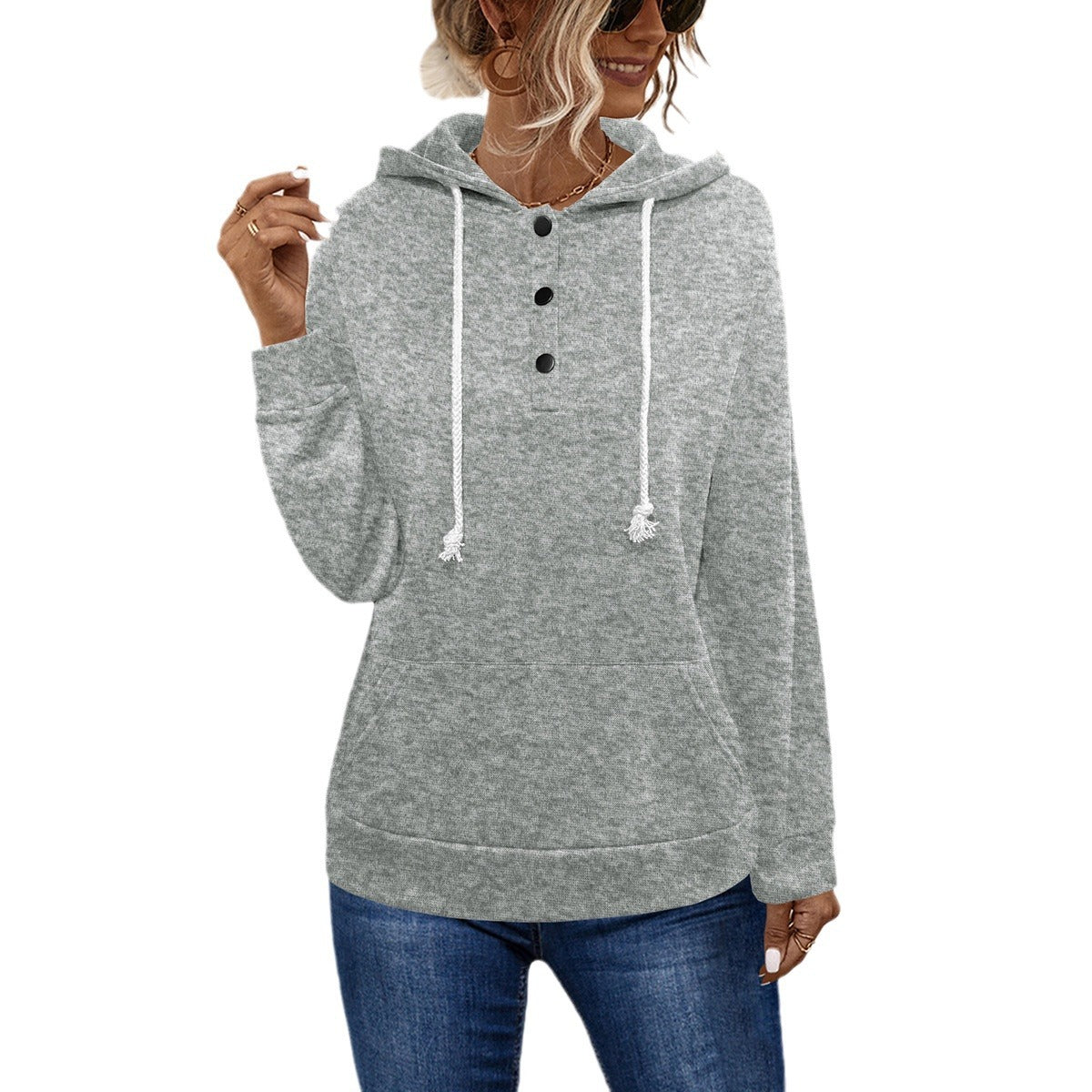 Damen Kapuzenpullover mit Knopfdetails und praktischen Taschen WW