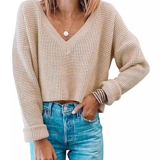 Damen lässiger Waffelstrick Pullover WW
