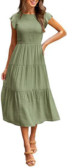 Damen Maxikleid mit voluminösem Rock und elastischem Oberteil WW