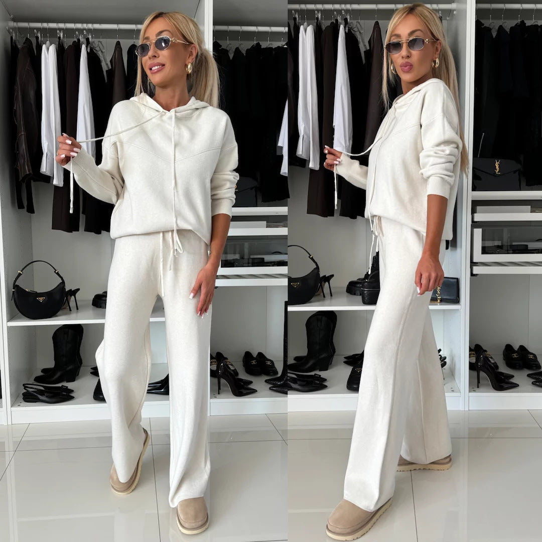 Damen entspannte Fleece-Hoodie und weite Hose Set WW