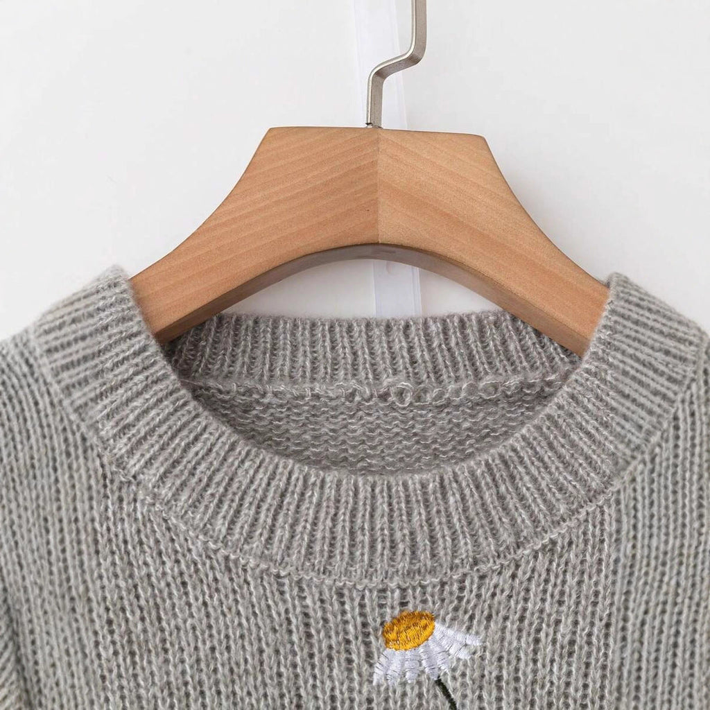 Damen Gemütlicher Strickpullover mit floralen Applikationen WW