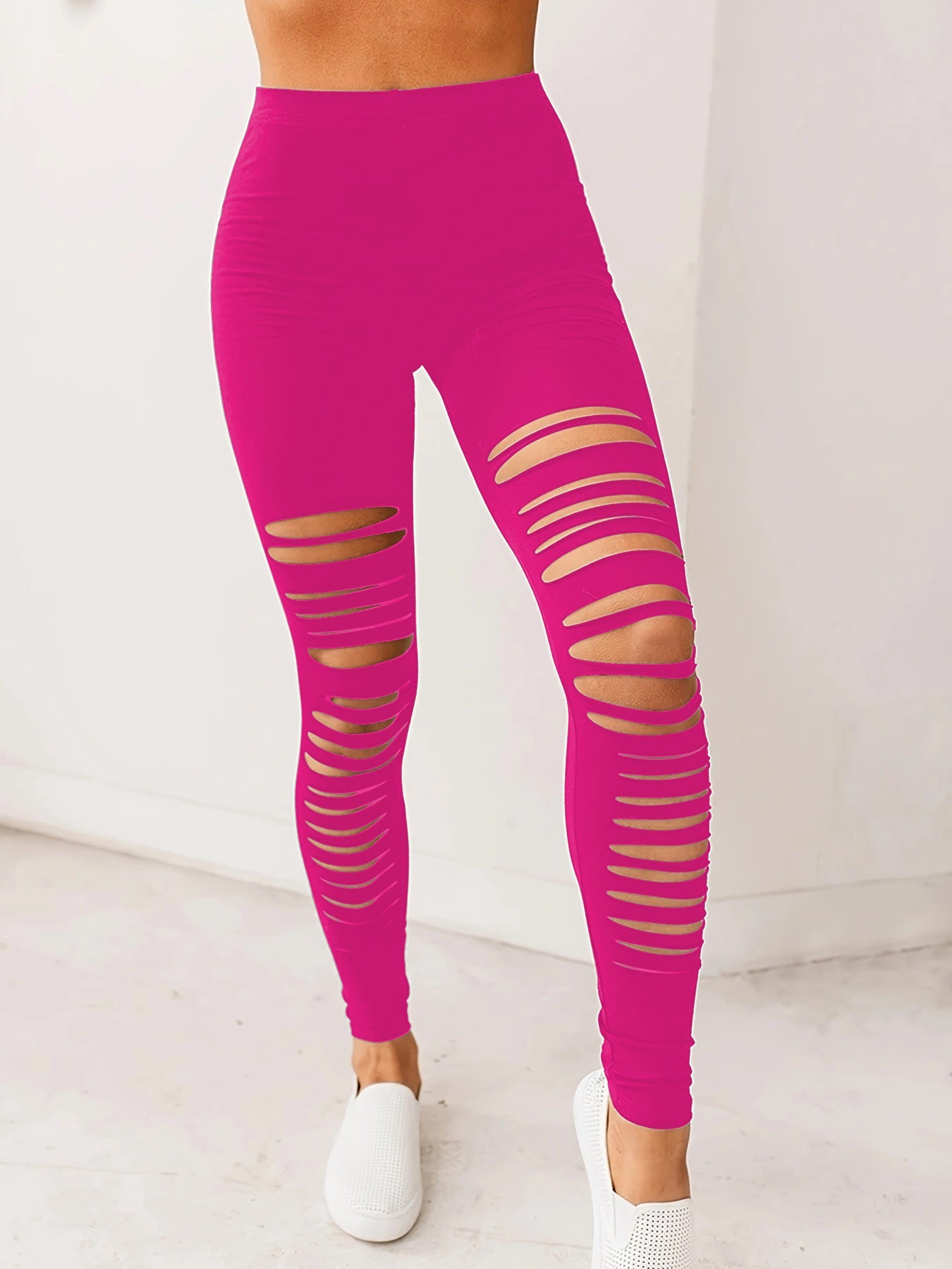 Damen Sportliche Leggings mit modischem Riss-Design WW