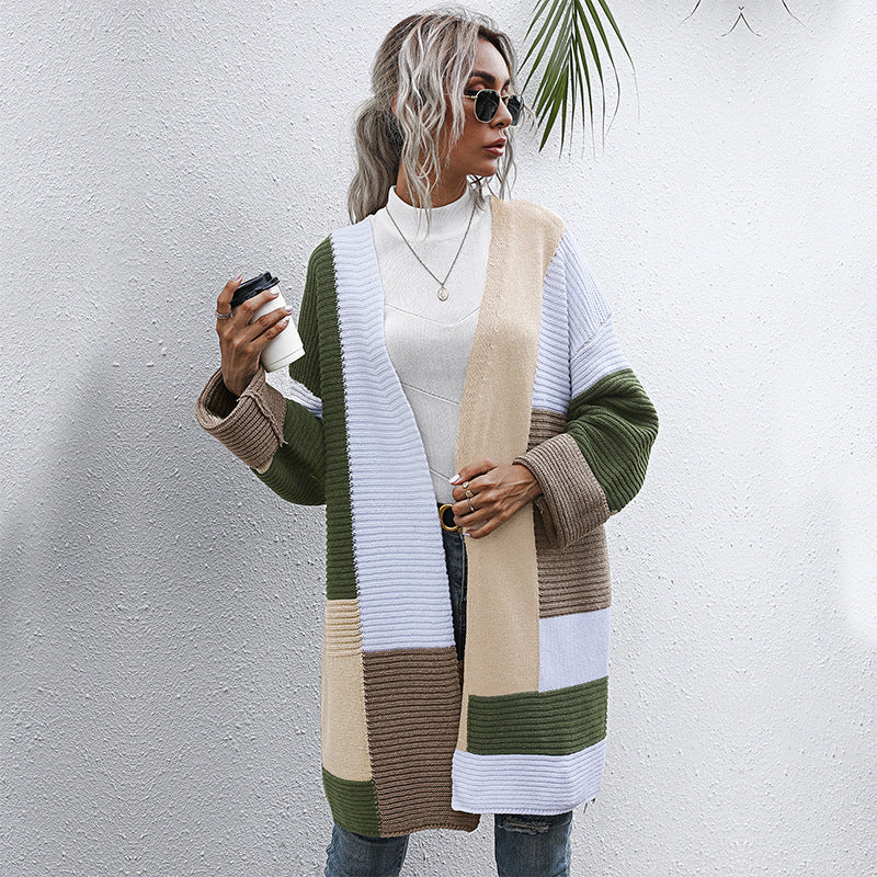 Damen modische Cardigan mit blockfarbigen Mustern und lässigem Schnitt WW