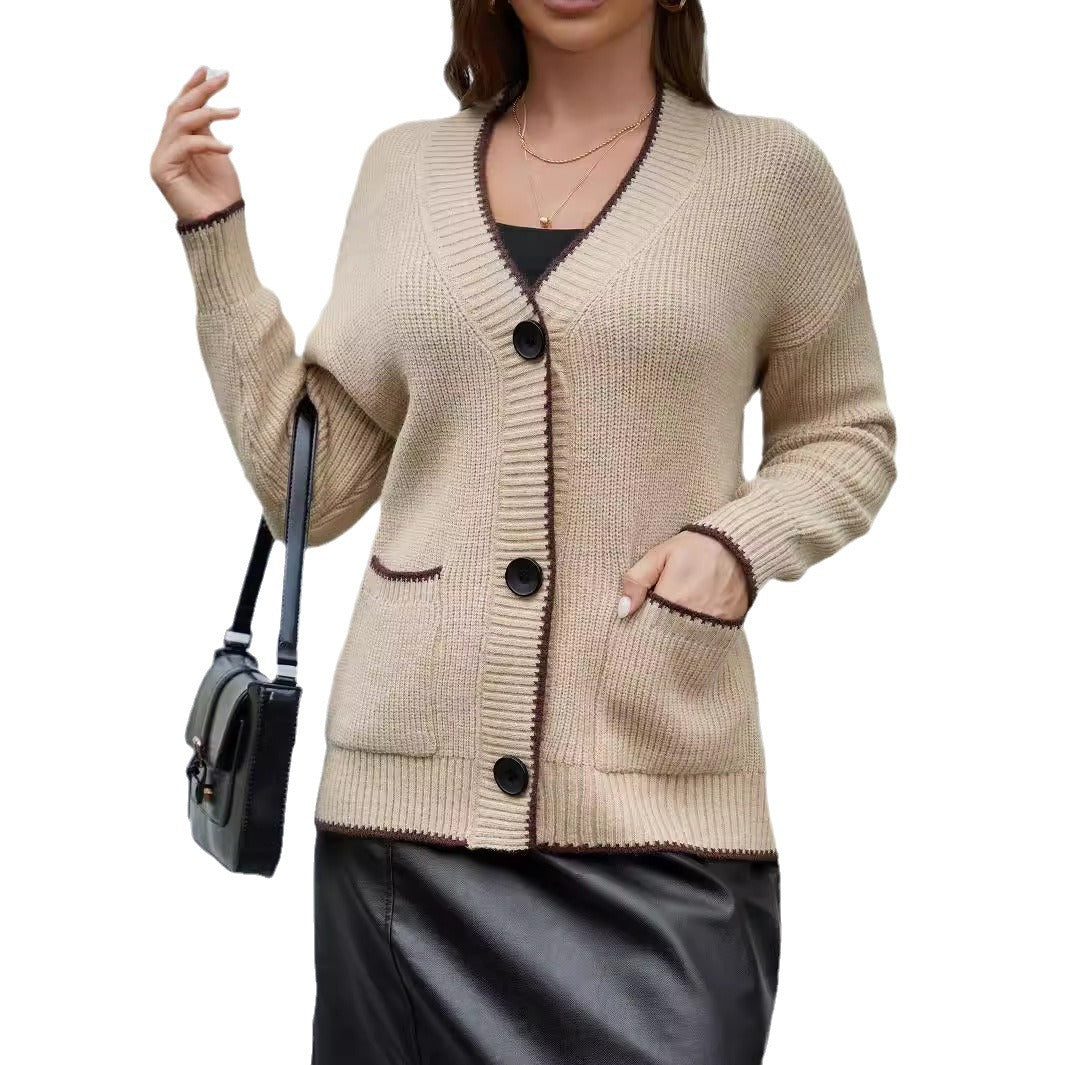 Damen Strickjacke mit modernen Taschen und kontrastierenden Details WW