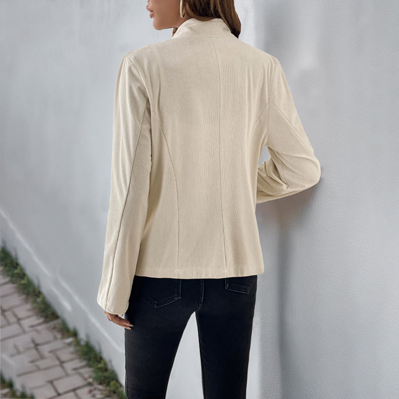 Damen elegante Jacke mit Stehkragen und zwei Taschen WW