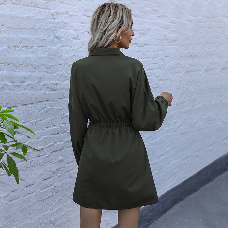 Damen Hemdblusenkleid mit Taillenzug und Brusttaschen WW
