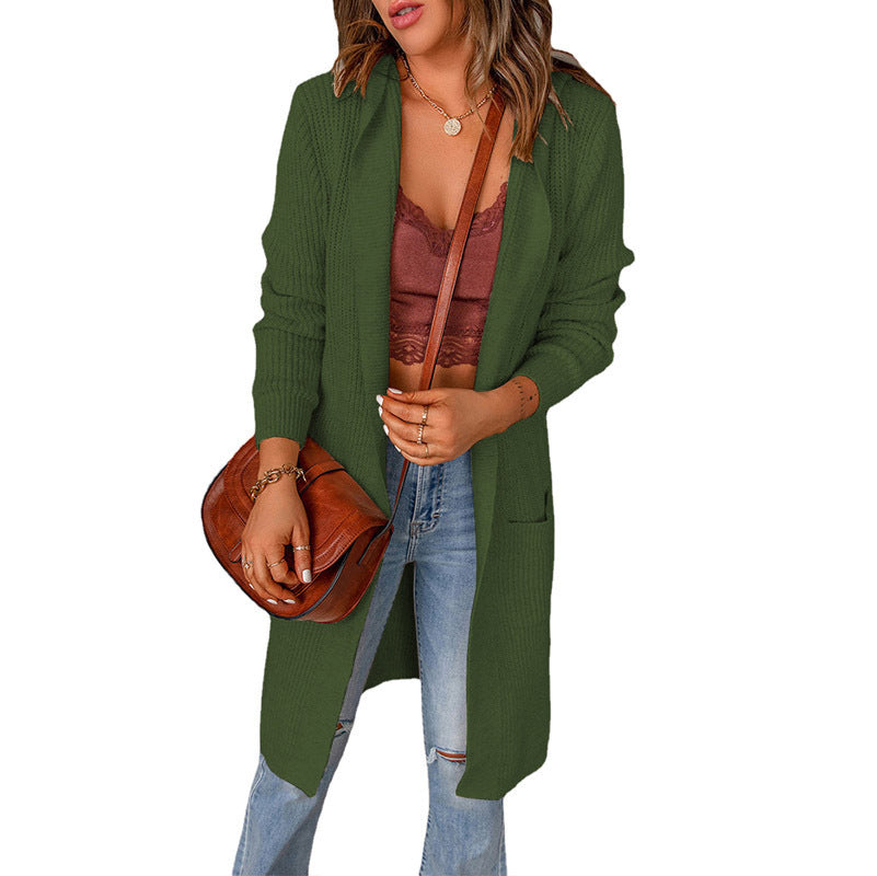Damen lange Strickjacke mit offenen Kanten und Taschen WW