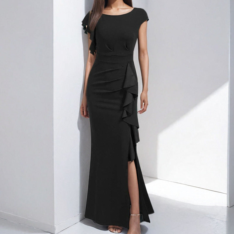 Damen Elegantes Maxikleid mit Rüschendetails und seitlichem Schlitz WW