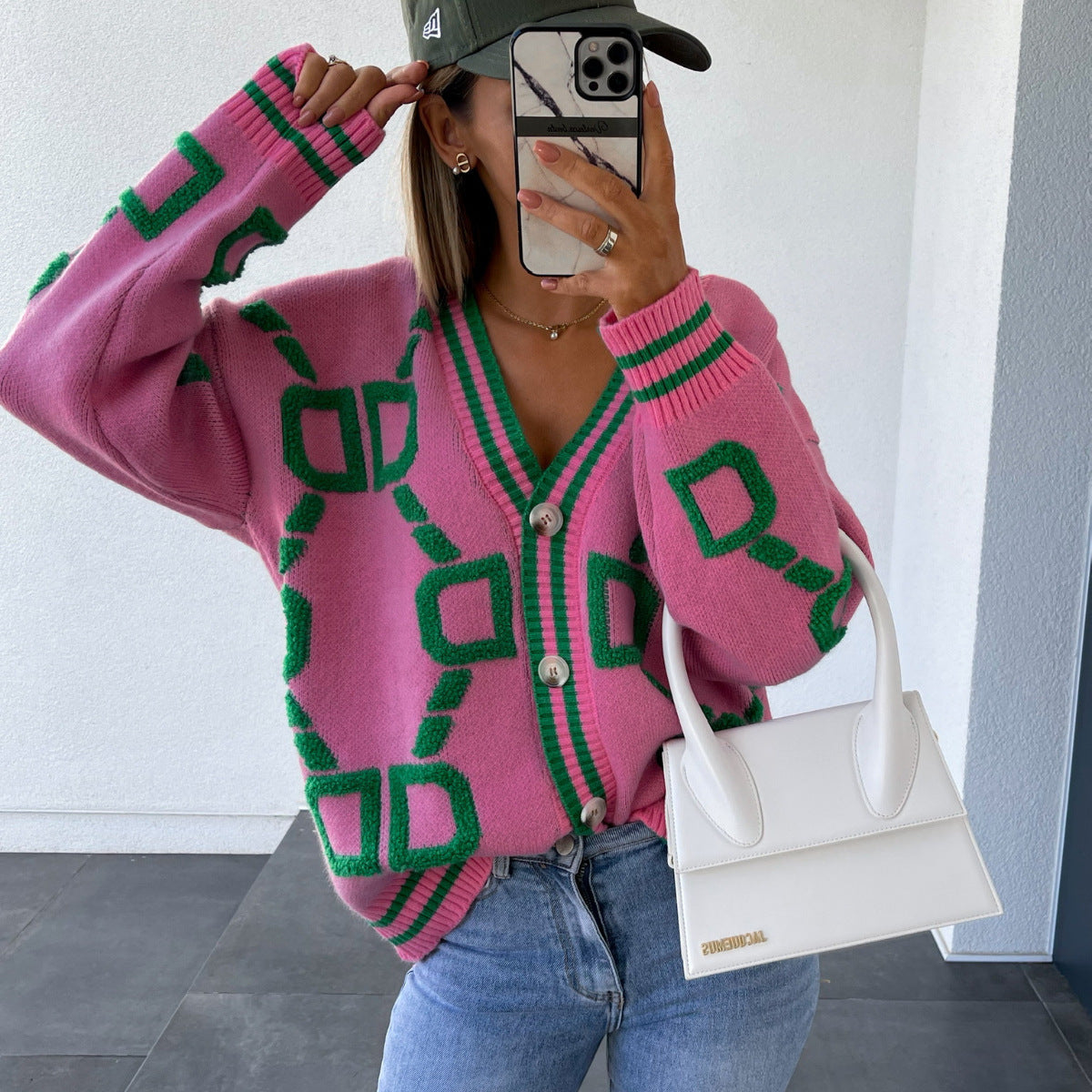 Damen Strickjacke im modernen geometrischen Design WW