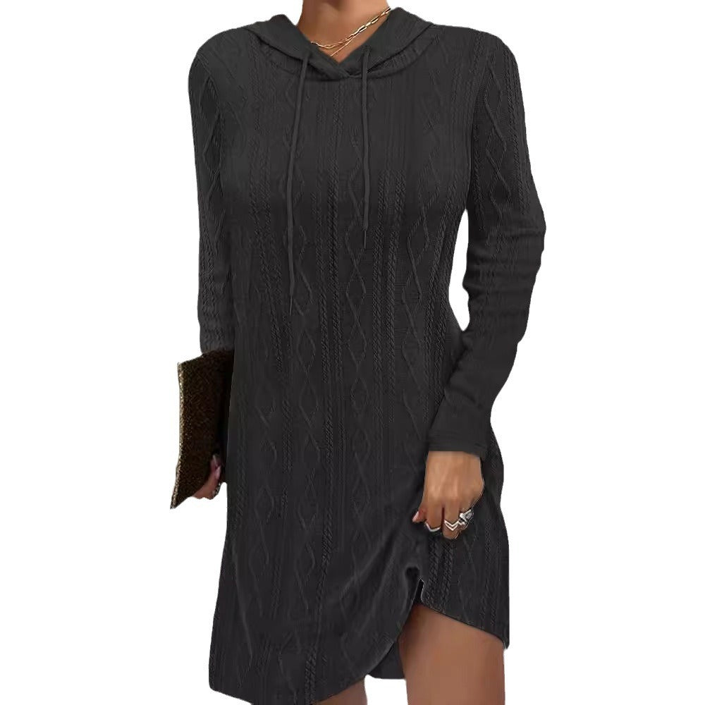 Damen Gemütliches Strick Hoodie Kleid WW