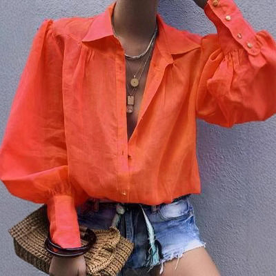 Damen Bluse mit voluminösen Ärmeln und elegantem Kragen WW