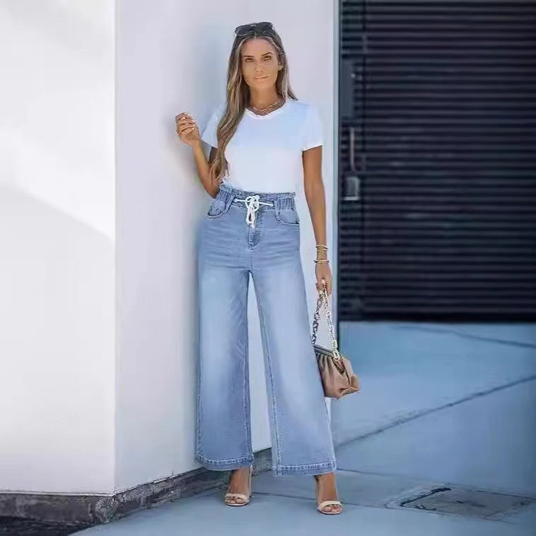Damen Weite Jeanshose mit lässigem Kordelzug WW