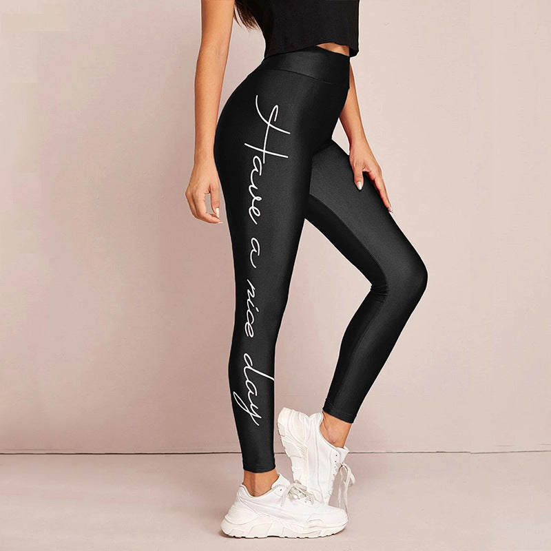 Damen Sportleggings mit inspirierendem Schriftzug und hohem Bund WW
