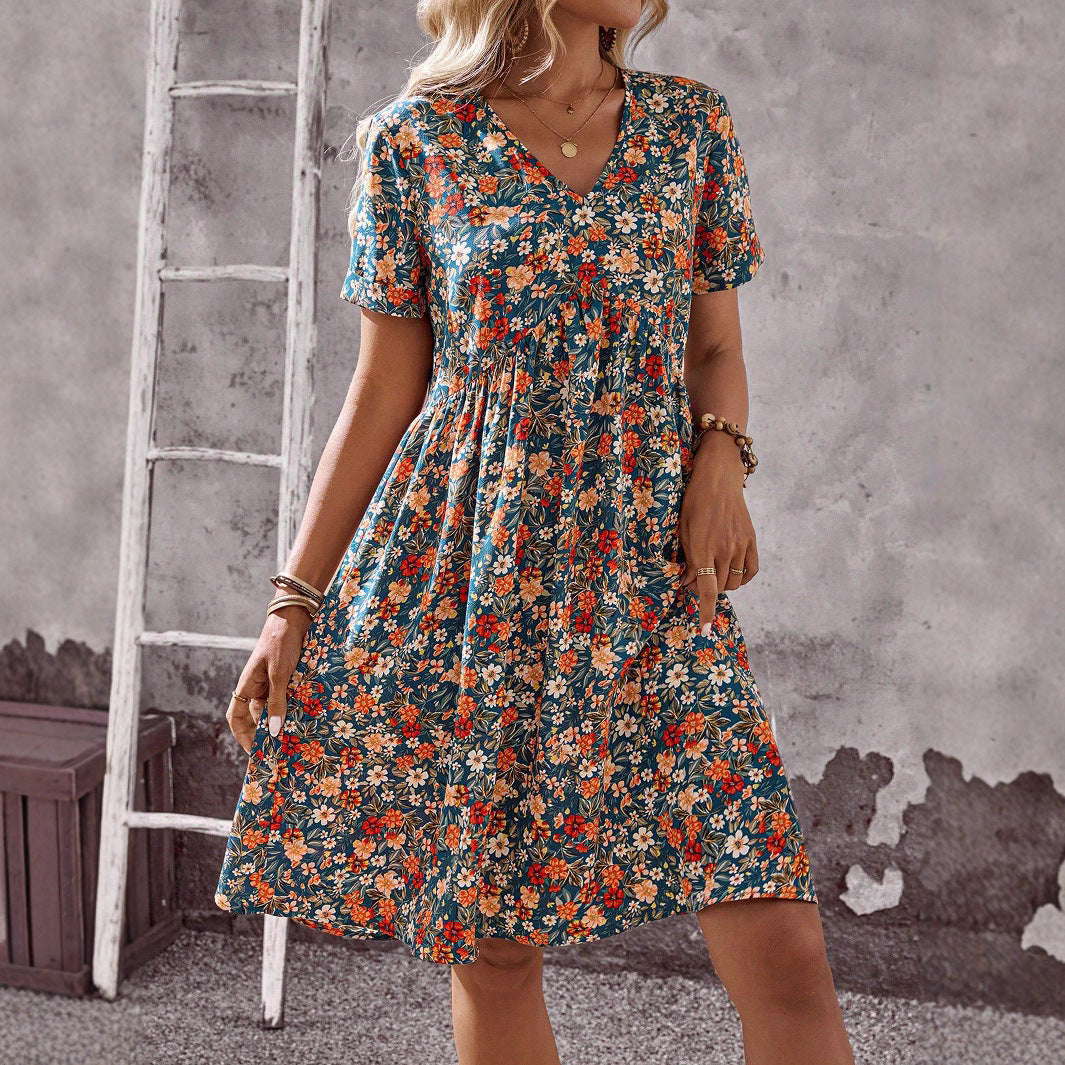 Damen Blühendes Sommerkleid mit V-Ausschnitt und lockerer Passform WW