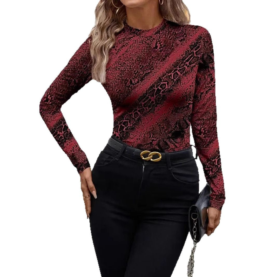 Damen Langarm Schlangenlederdruck Bodysuit WW