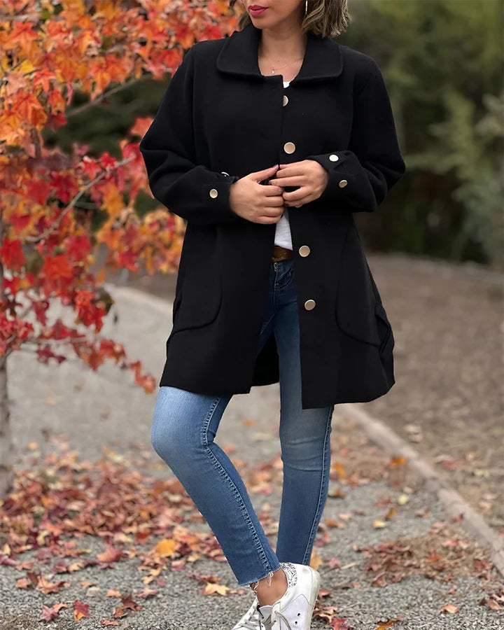 Damen modischer Mantel mit glänzenden Knöpfen und klassischem Kragen WW