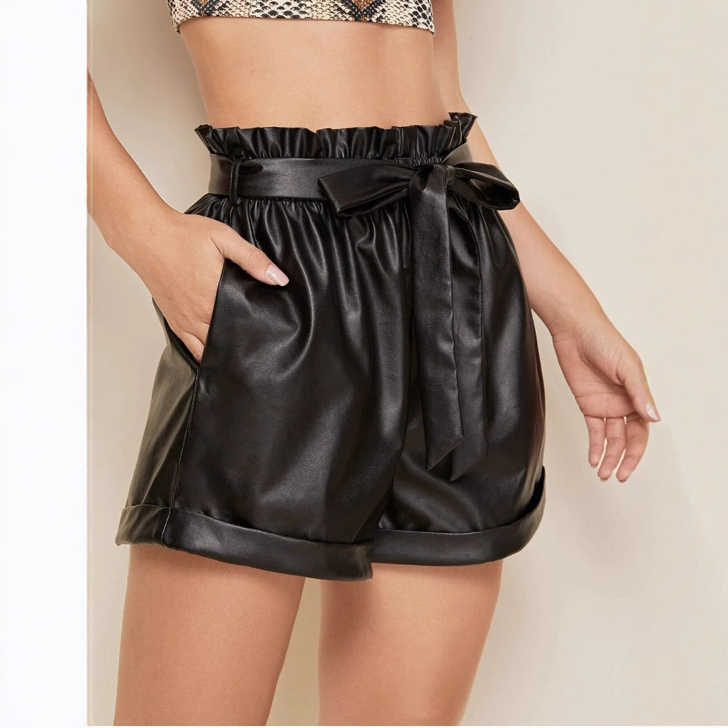 Damen moderne Kunstleder-Shorts mit elastischem Bund WW