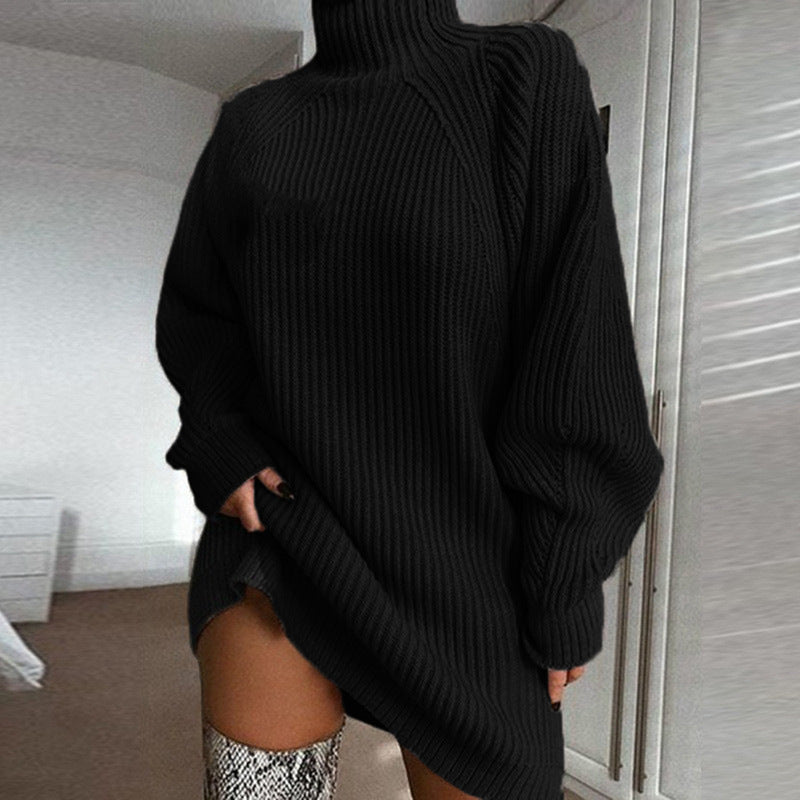 Damen Großer Strickpullover mit hohem Kragen und weiten Ärmel WW