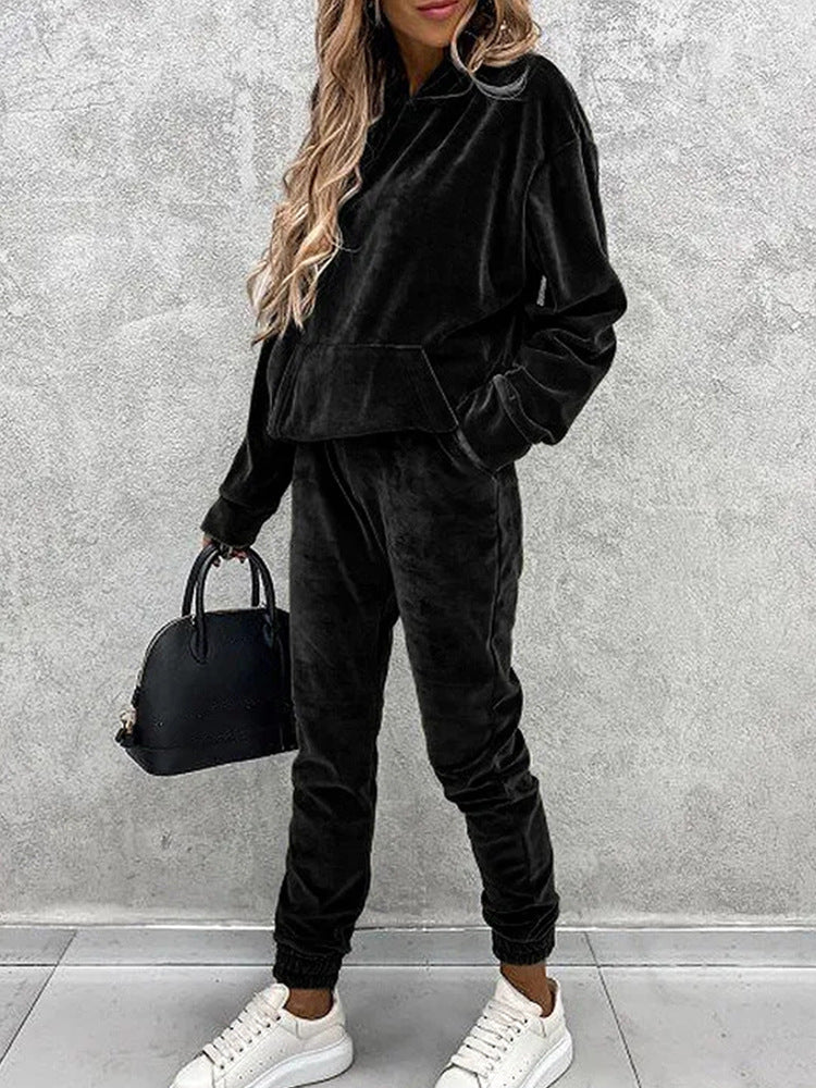 Damen kuscheliges Fleece-Set mit oversized Hoodie und bequemen Jogginghosen WW