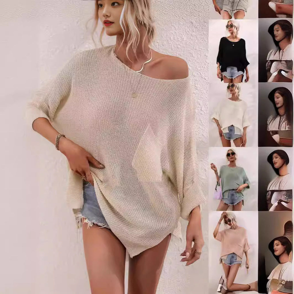 Damen lässiger Strickpullover mit offener Maschenstruktur WW