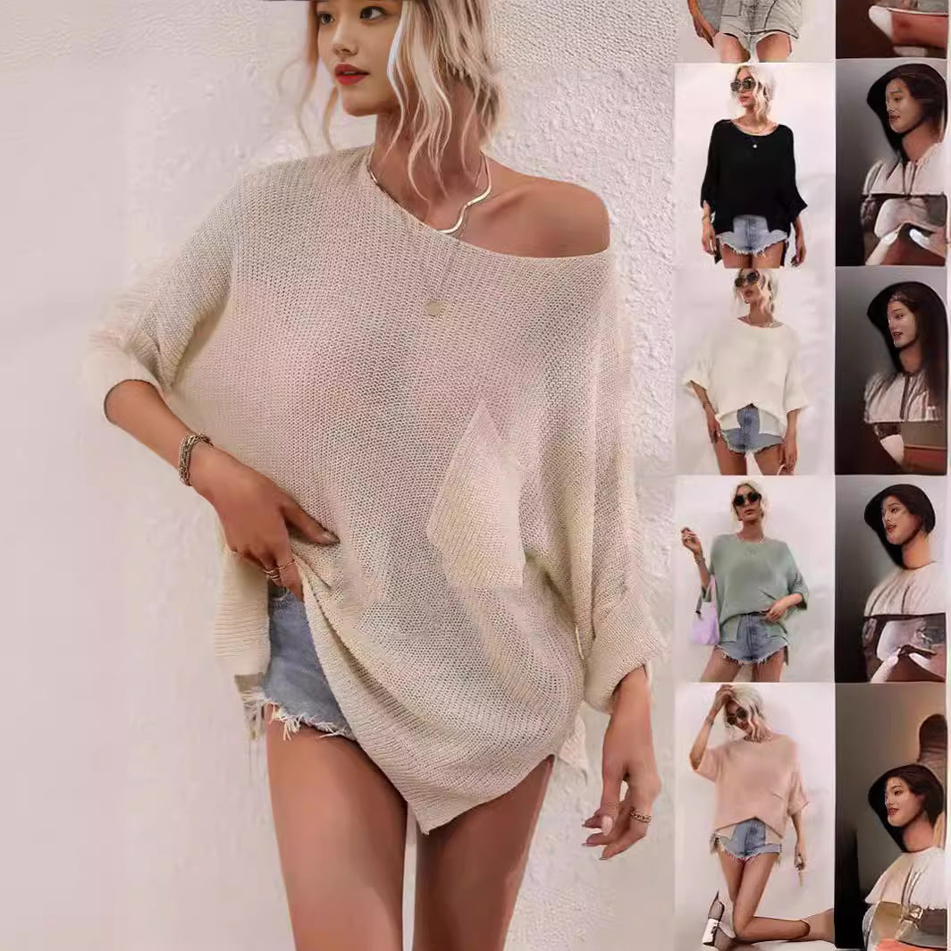 Damen lässiger Strickpullover mit offener Maschenstruktur WW