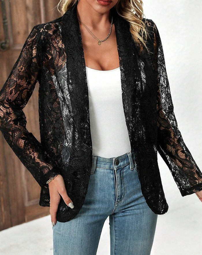Damen elegante Spitzenjacke mit lässigem Schnitt WW
