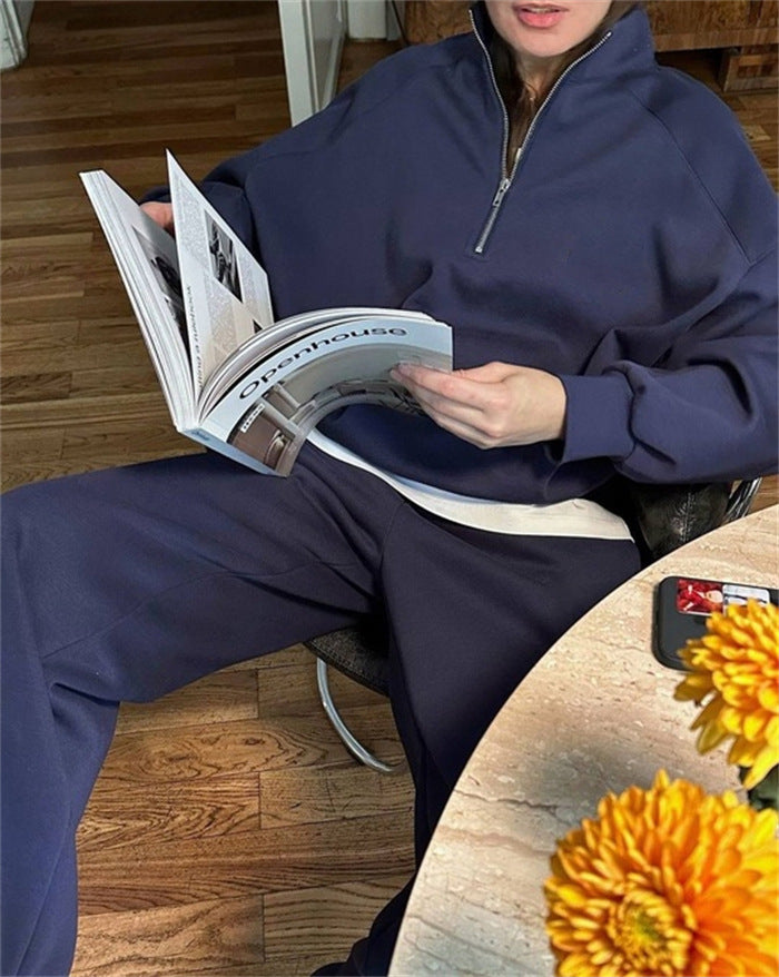Damen sportlicher Fleece-Pullover mit hohem Kragen und Reißverschluss WW