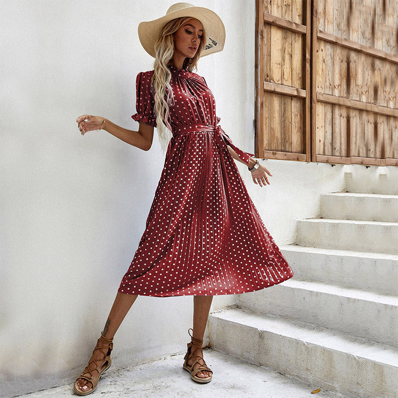 Damen Midi-Kleid mit feinen Rüschendetails und Bindegürtel WW