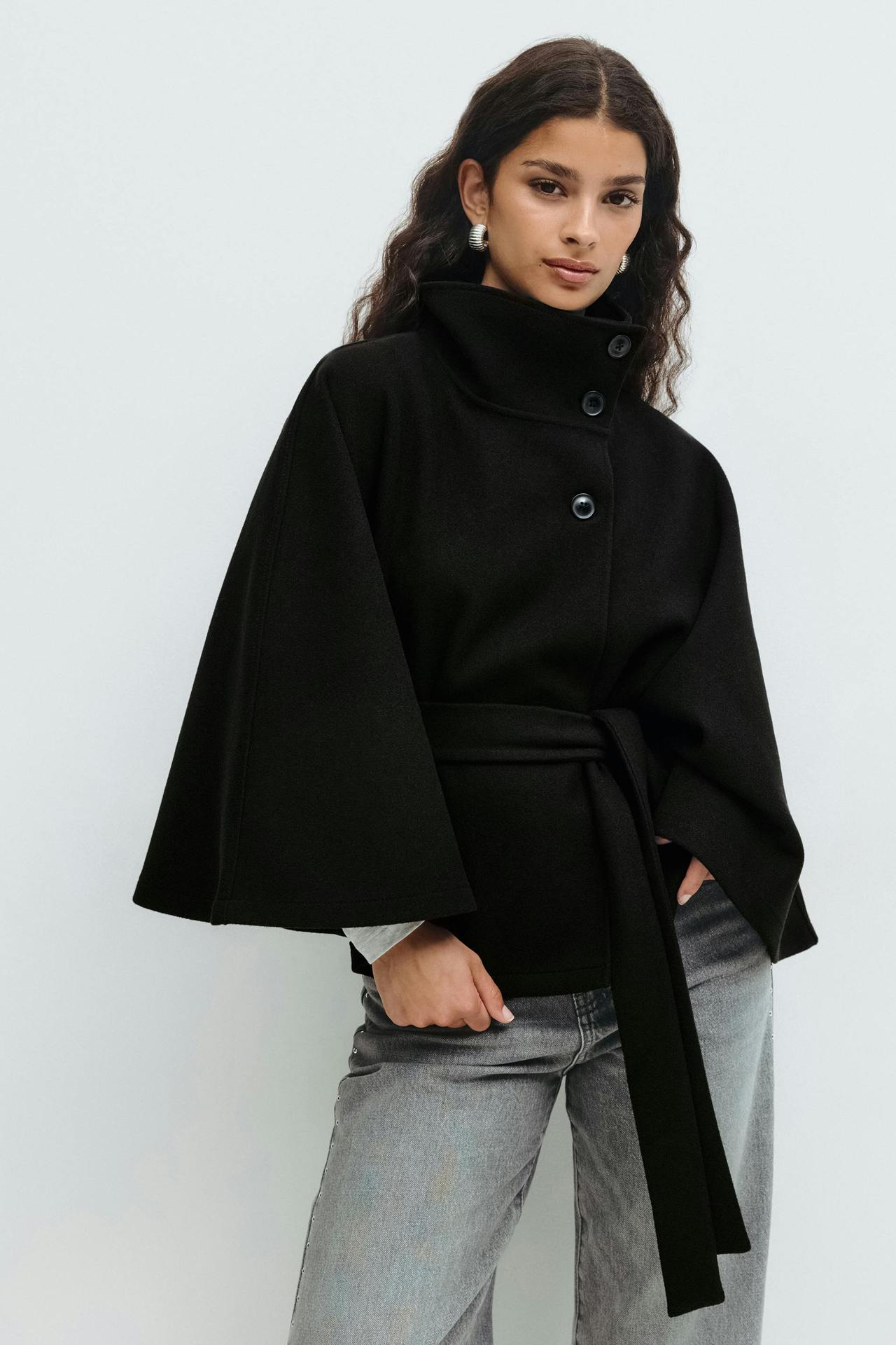 Damen Wickeljacke mit hoher Kragenlinie und breiten Ärmeln WW
