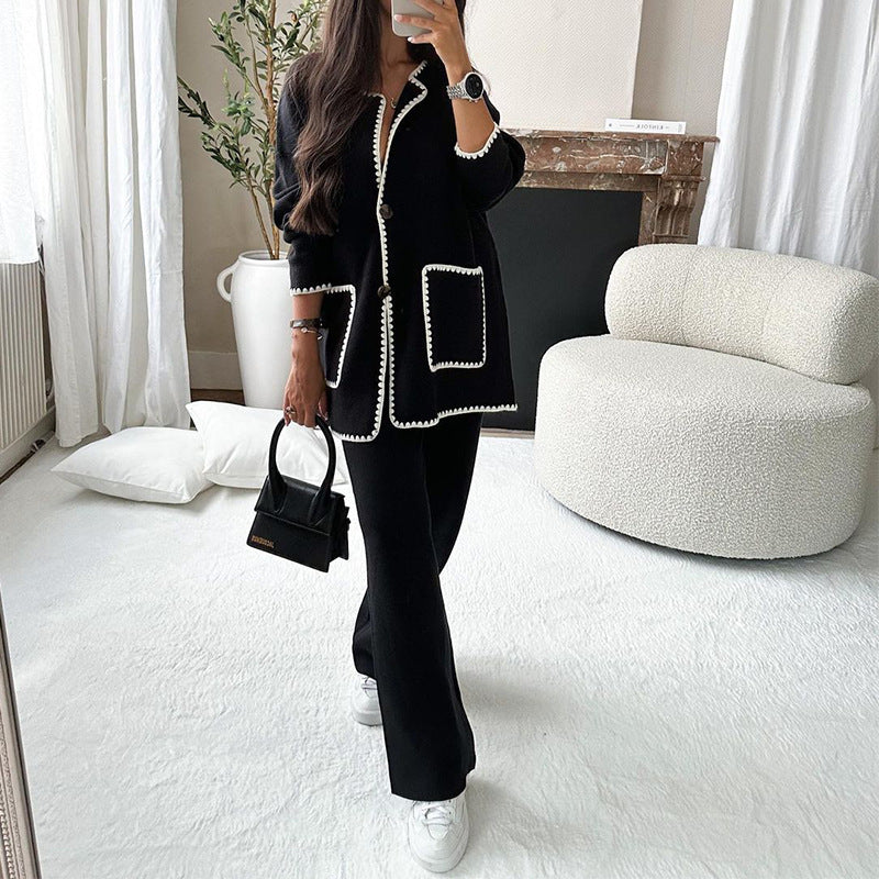 Damen modischer Cardigan-Anzug mit Kontrastnähten WW