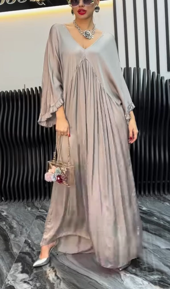 Damen Maxi-Kleid mit weit geschnittenem Design und elegantem V-Ausschnitt WW