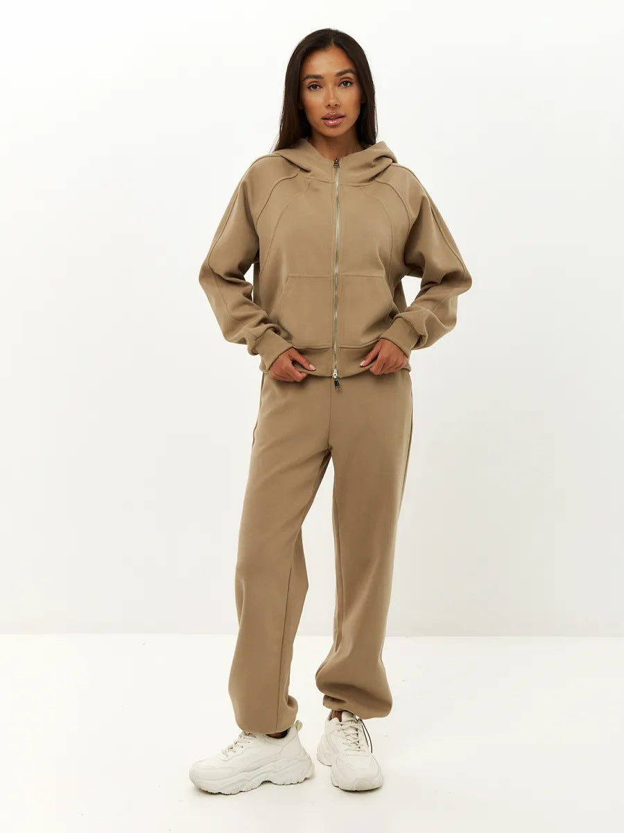 Damen komfortables Set aus Hoodie und Jogginghose mit Reißverschluss WW