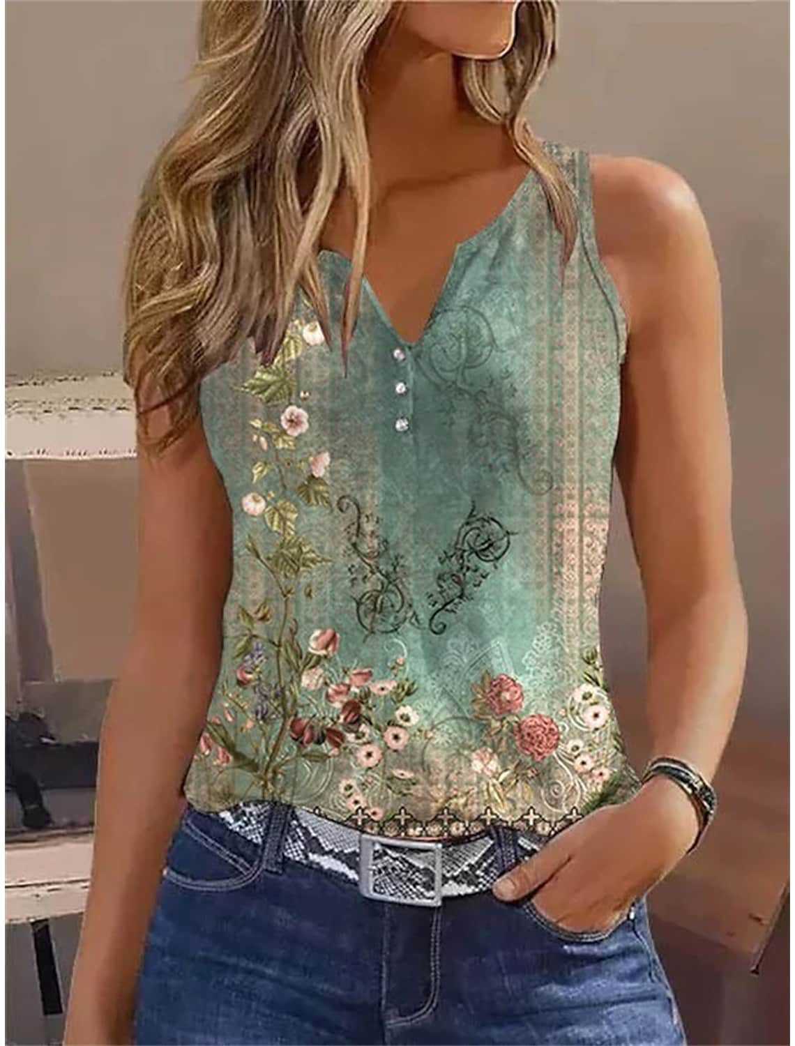 Damen Bluse mit floralem Muster und Knopfdetails WW